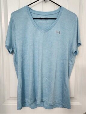 Under Armour Womens Tech V-Neck Twist Short-Sleeve in Light Blue, Size XL